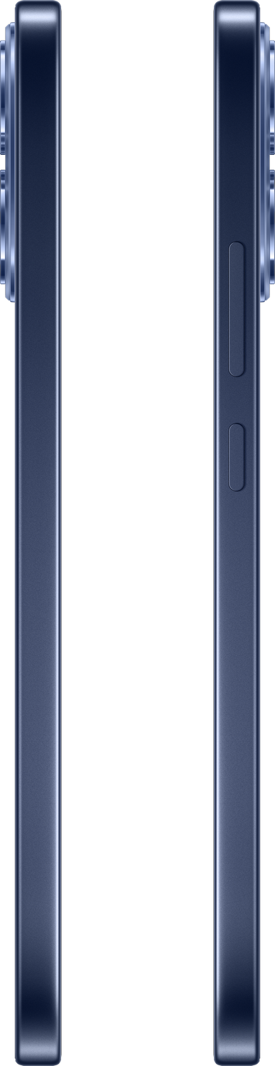 Dos teléfonos inteligentes azules uno al lado del otro, vista de perfil.