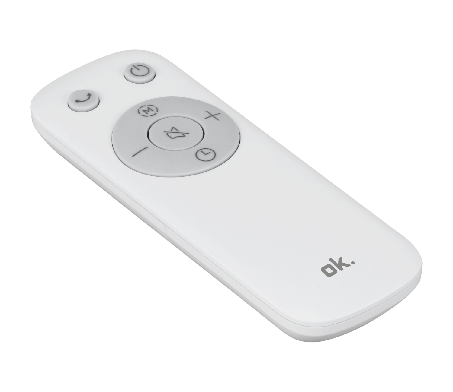 Un mando a distancia blanco con botones grises.