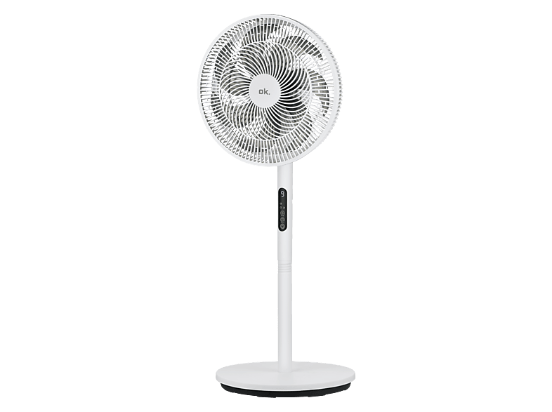 Ventilador de pie - ok. OSF 403026 ES, 30W, 9 Velocidades, Pie/Mesa, Motor DC, Oscilación, Altura Ajustable, Mando a distancia, Blanco