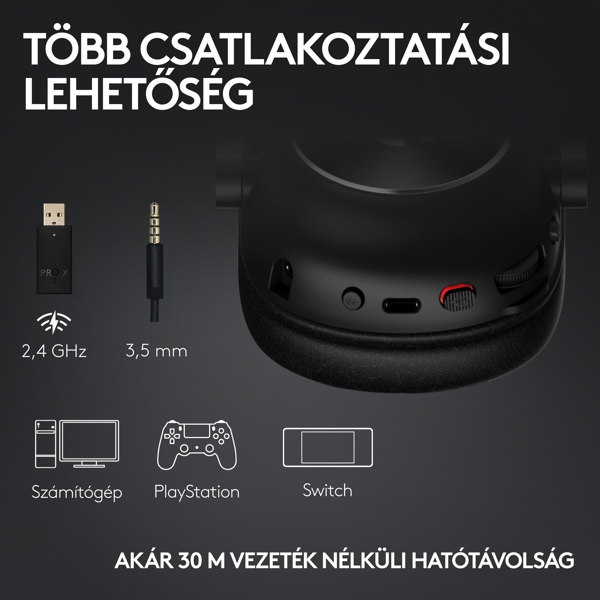 Vezeték nélküli fejhallgató USB dongle-lal, 3,5 mm-es jackkel. PC, PS, Switch.