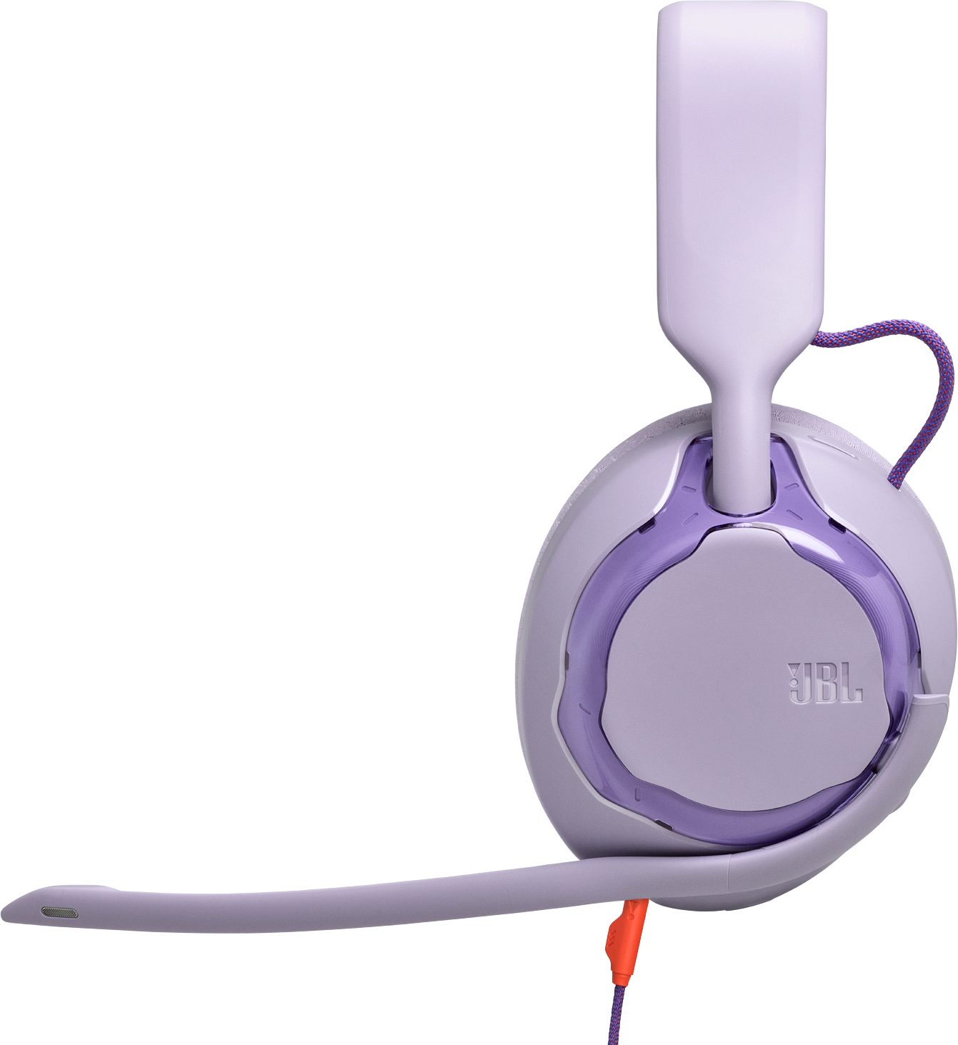 Ein lilafarbener Kopfhörer mit Mikrofon und JBL-Logo.
