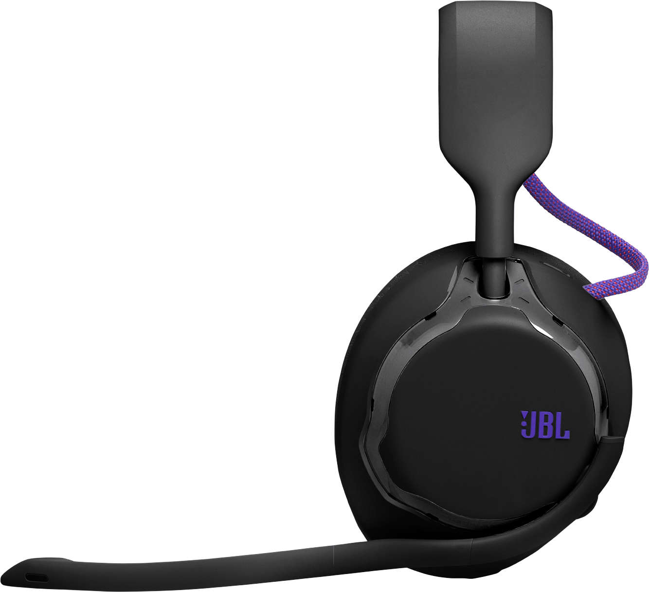 Cuffie JBL nere con microfono e cavo blu-rosso.