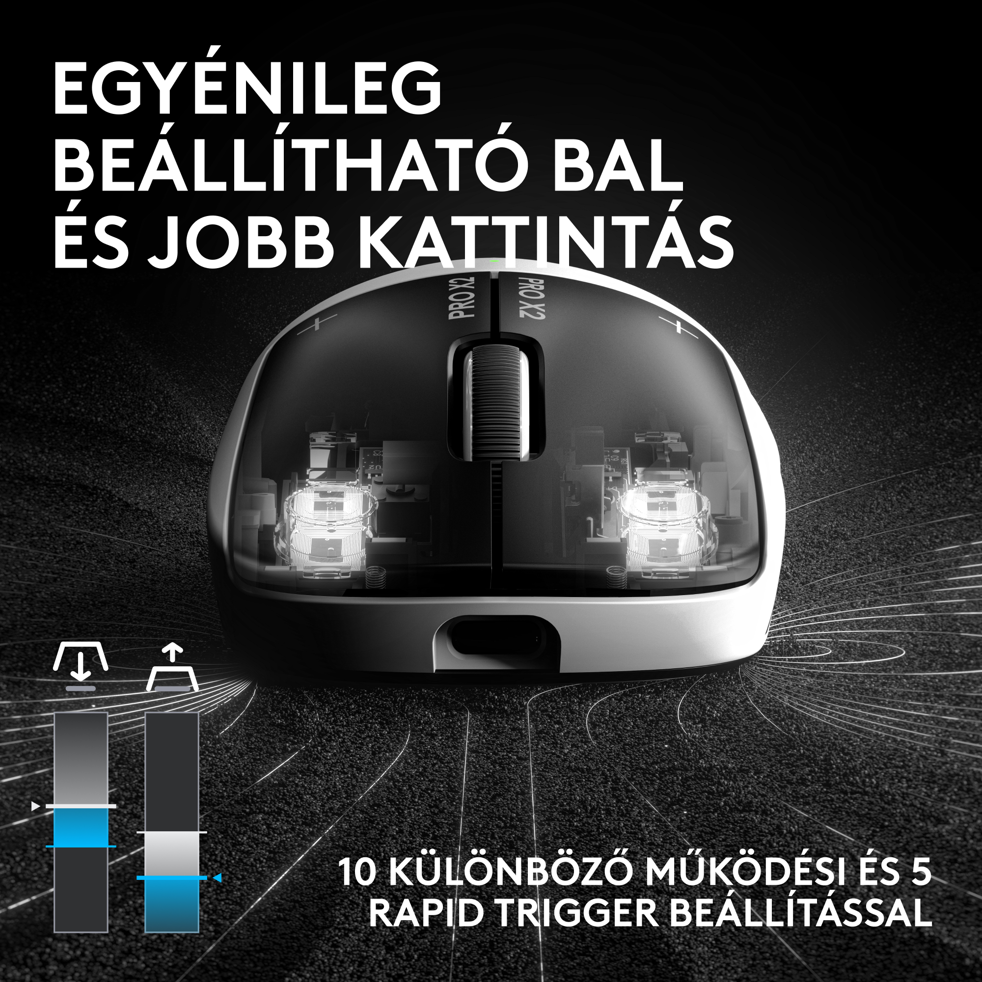 Átlátszó egér világító belsővel és oszlopdiagramokkal. Állítható kattintásokkal.