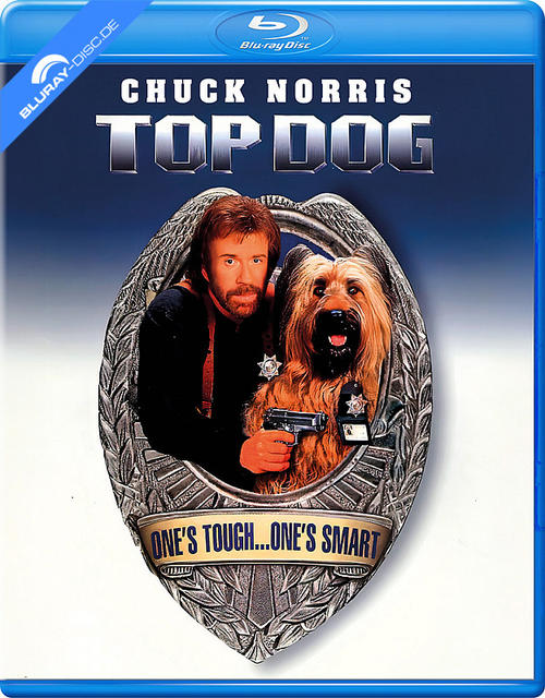 Chuck Norris und ein Hund auf einem Polizeiabzeichen, Filmplakat