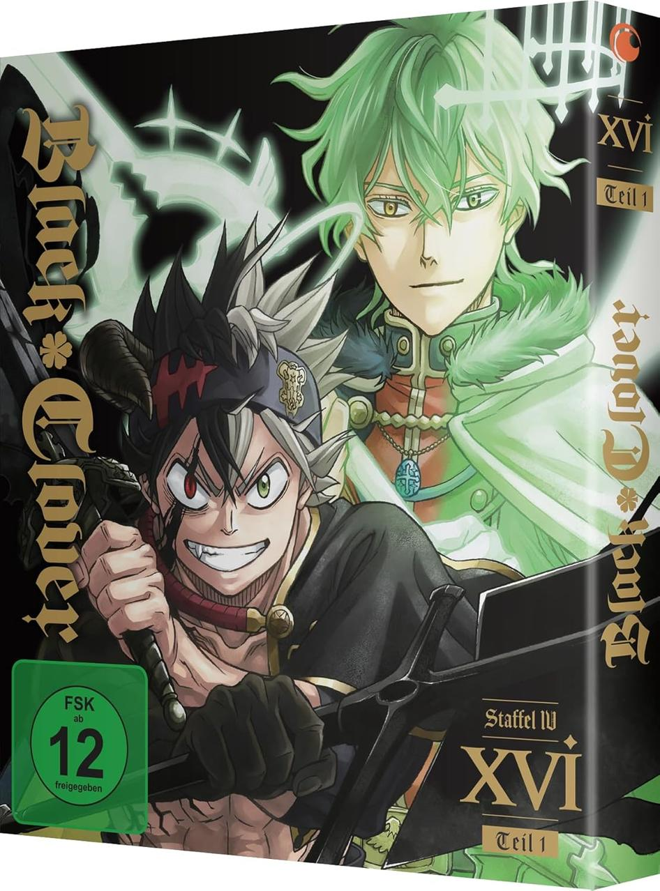 Anime-Cover: Asta mit Hörnern und Yuno mit grünen Haaren vor schwarzem Hintergrund.
