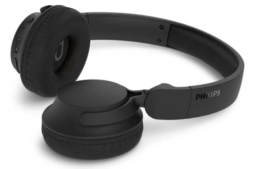 Czarne słuchawki Philips z miękkimi nausznikami i regulowanym pałąkiem.