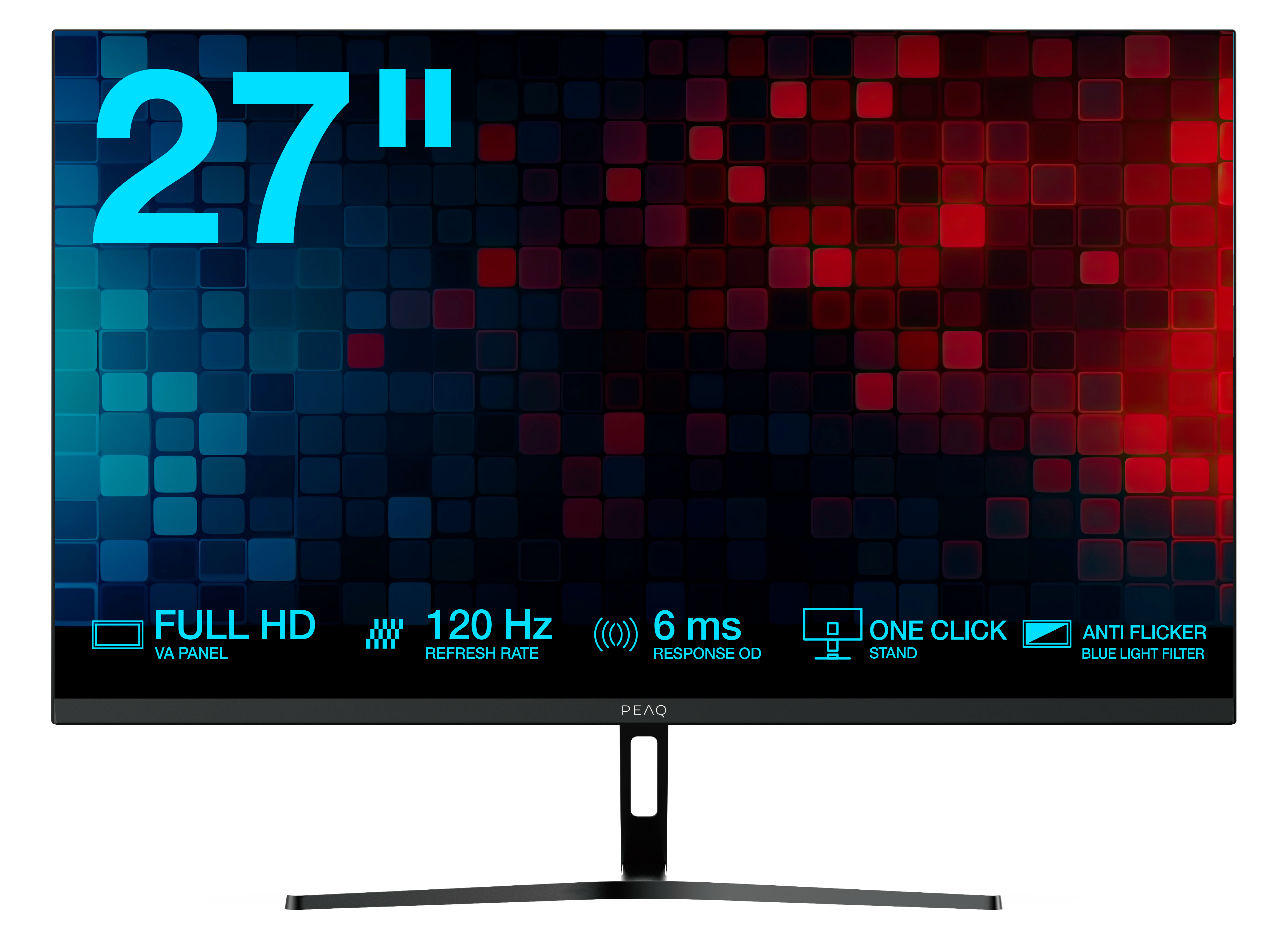27-Zoll-Monitor mit Full HD, 120 Hz, 6 ms Reaktionszeit, Ein-Klick-Standfuß.