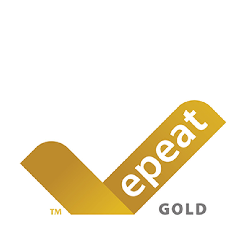 Złoty certyfikat EPEAT z białym napisem 'epeat' i 'GOLD'.