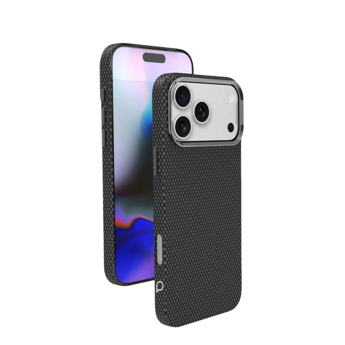 Karbon fiber kılıflı siyah akıllı telefon, arka görünüm.