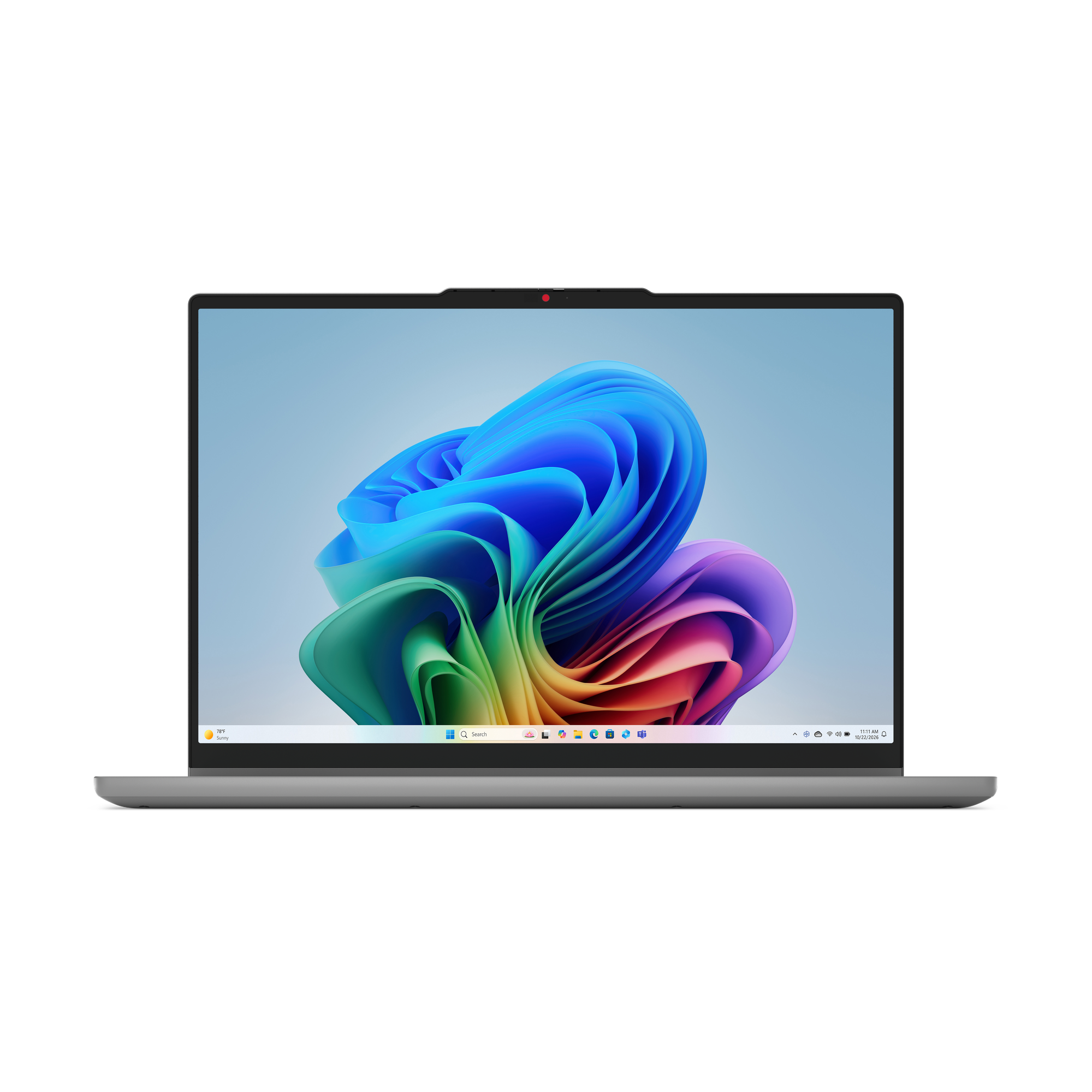 Ein geöffneter Laptop mit einem bunten Hintergrundbild und einer Taskleiste.