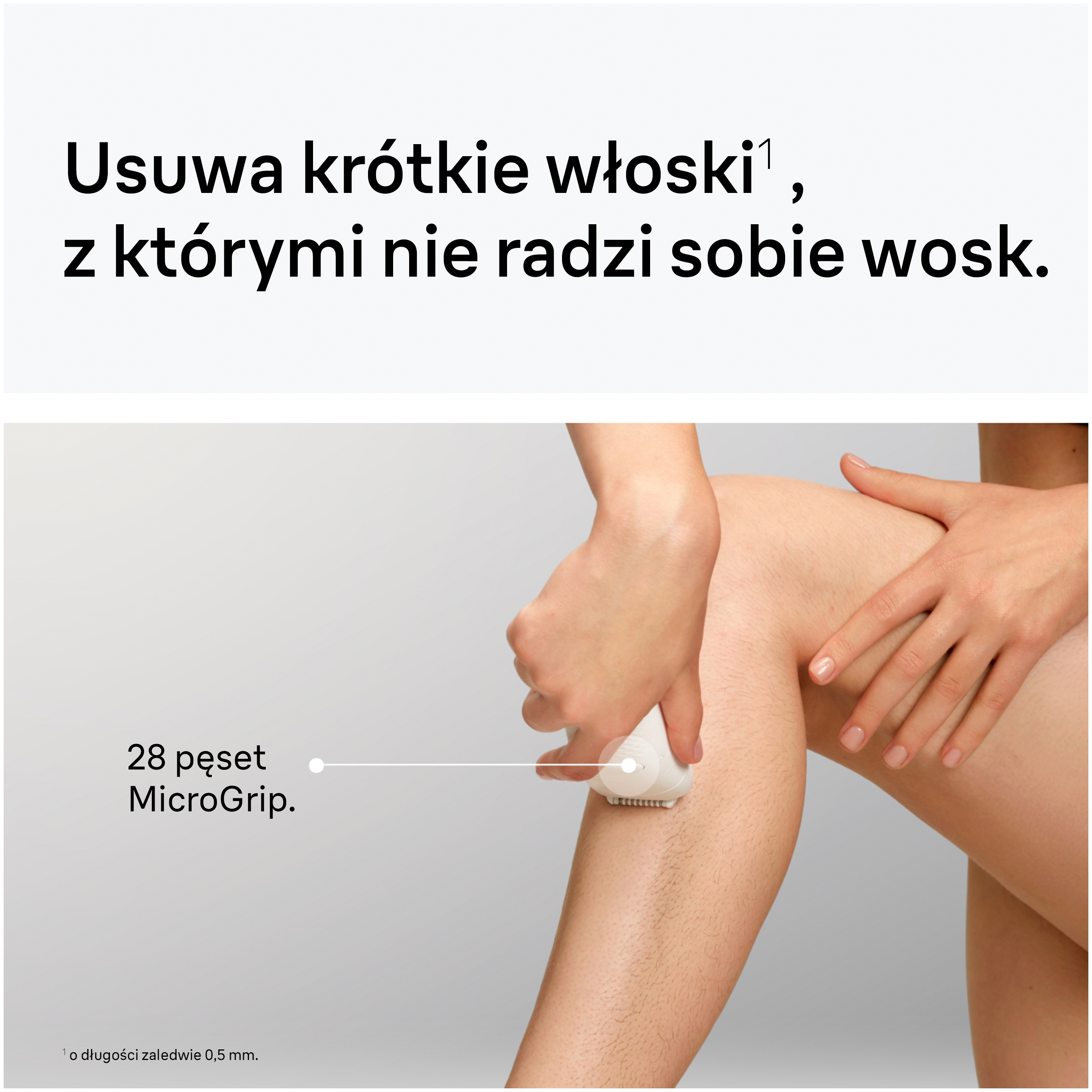 Depilator usuwa krótkie włoski z nogi. 28 pęset MicroGrip.