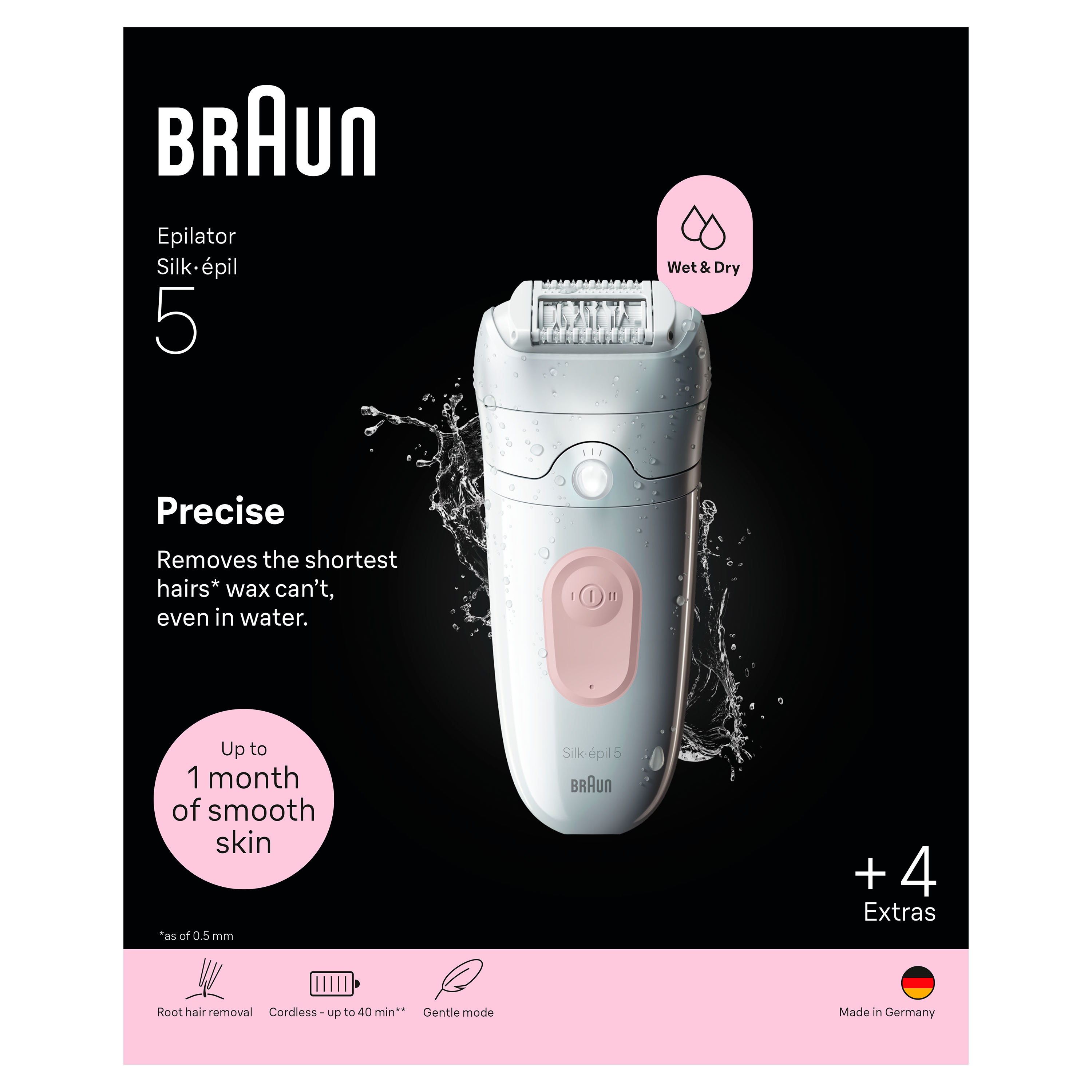 Depilator Braun Silk-épil 5 z rozpryskami wody, dla gładkiej skóry.