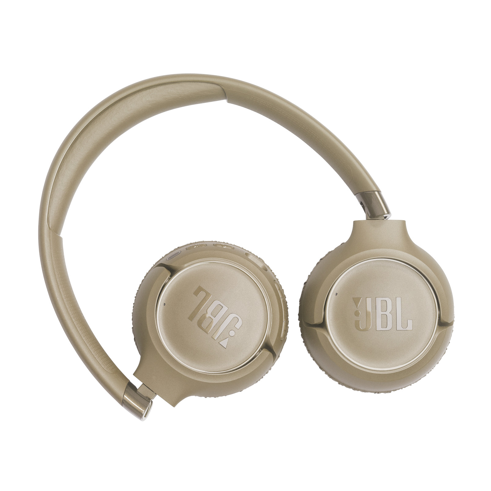 Beige JBL Kopfhörer mit gepolsterten Ohrmuscheln und einem biegsamen Kopfbügel.