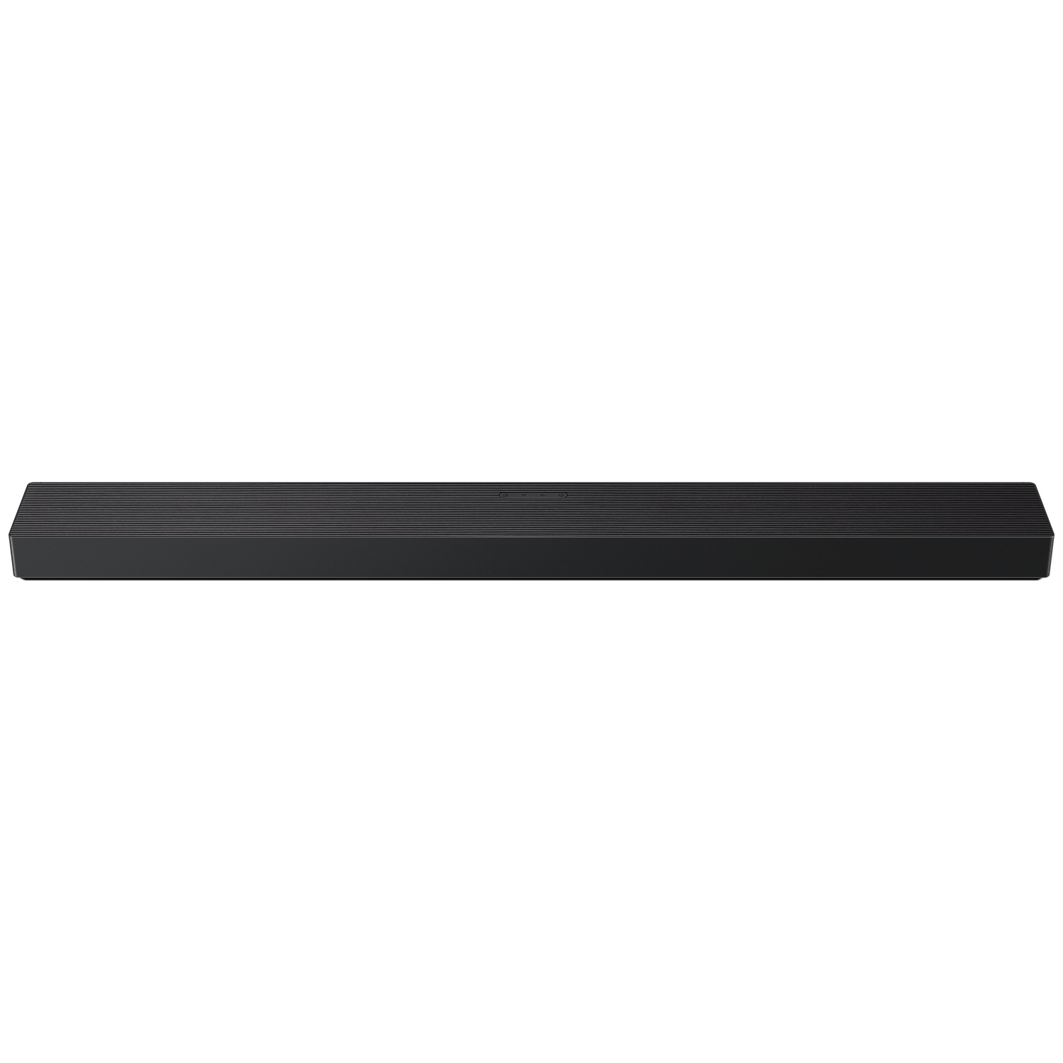 Barre de son rectangulaire noire avec façade nervurée.