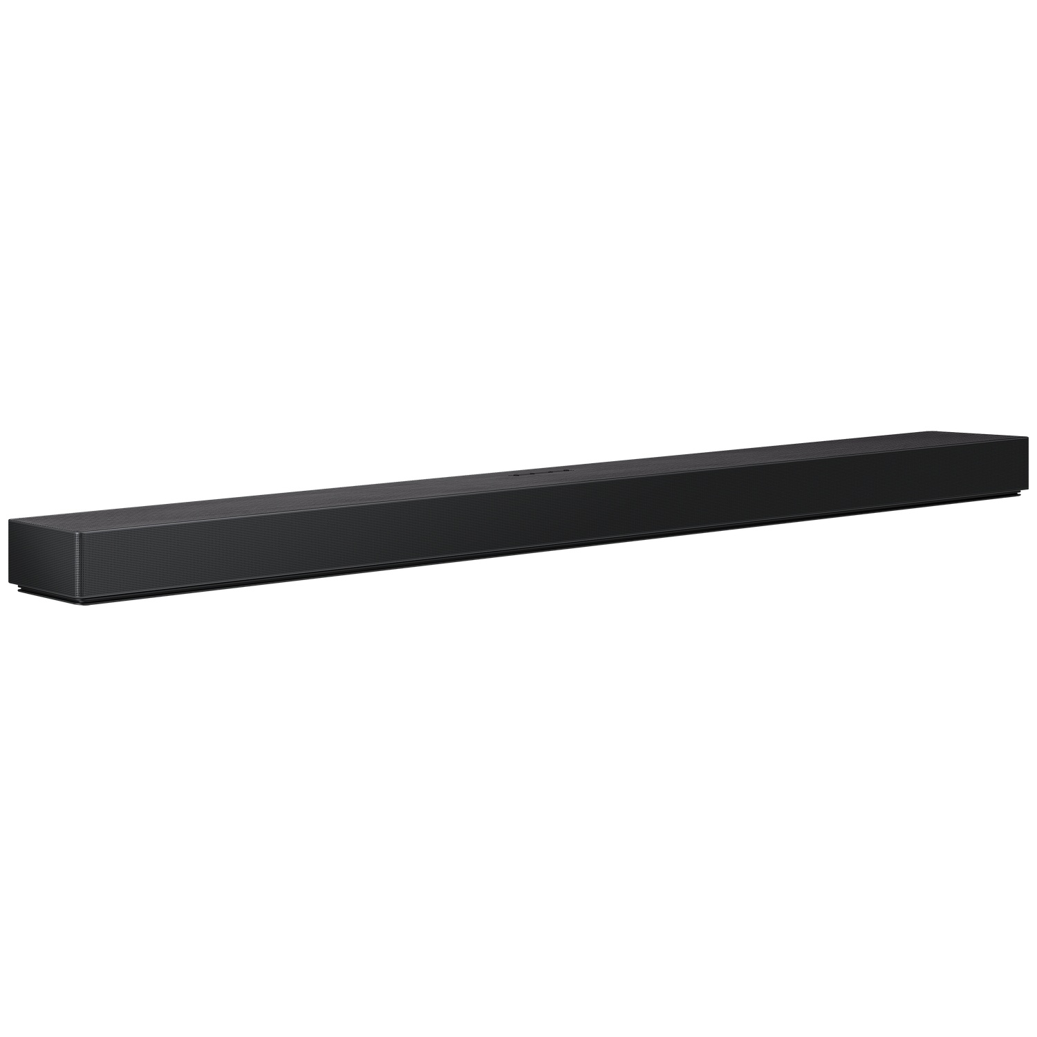 Une barre de son noire et rectangulaire à texture fine.