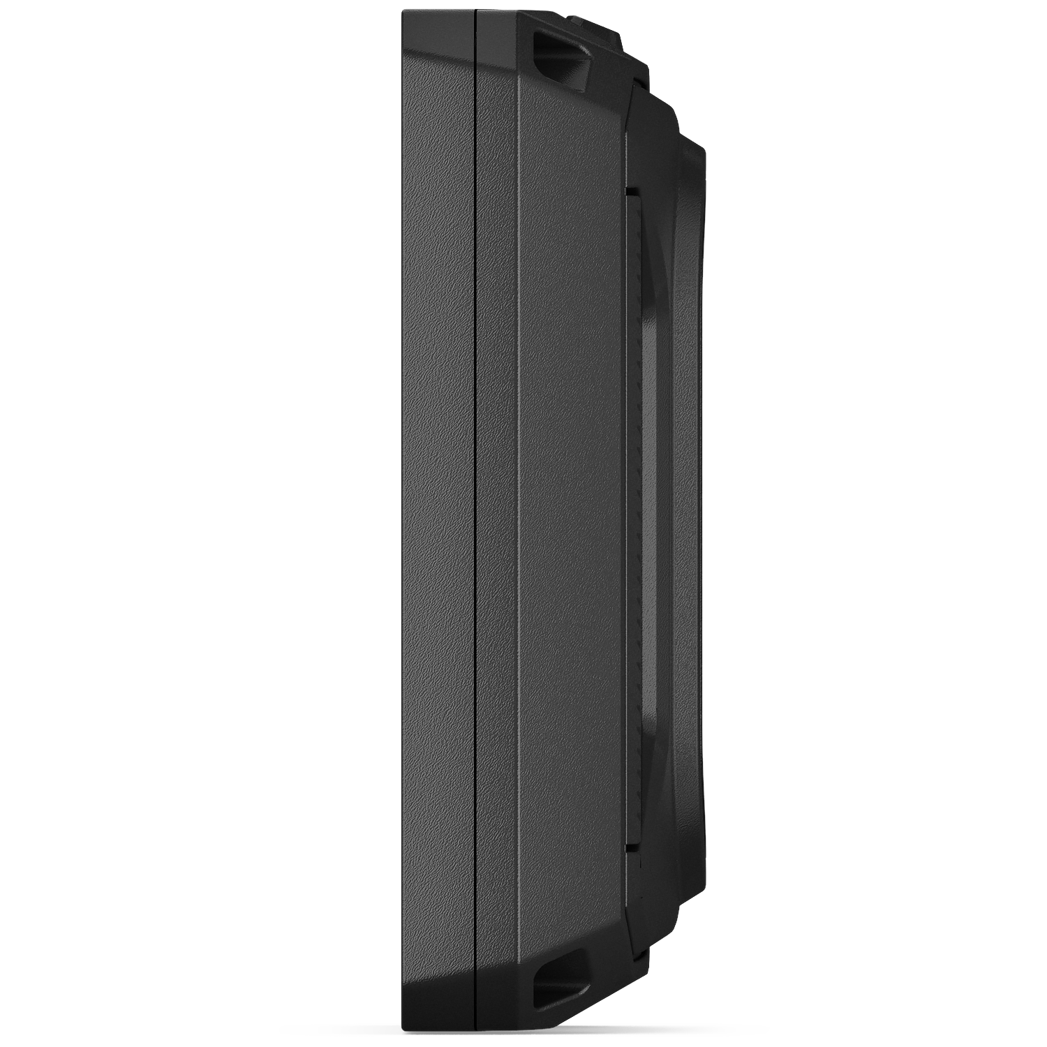 Gray, textured rectangular device seen from the side.