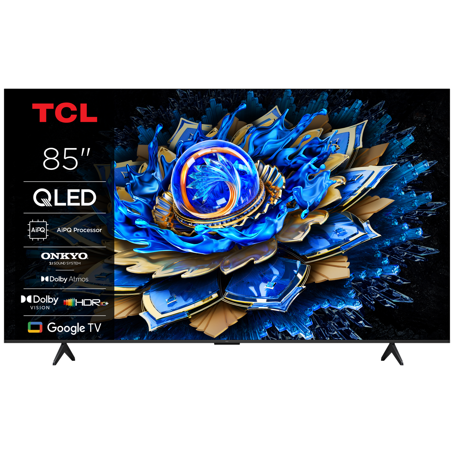 Een TCL 85-inch QLED TV met Google TV en Dolby Vision.