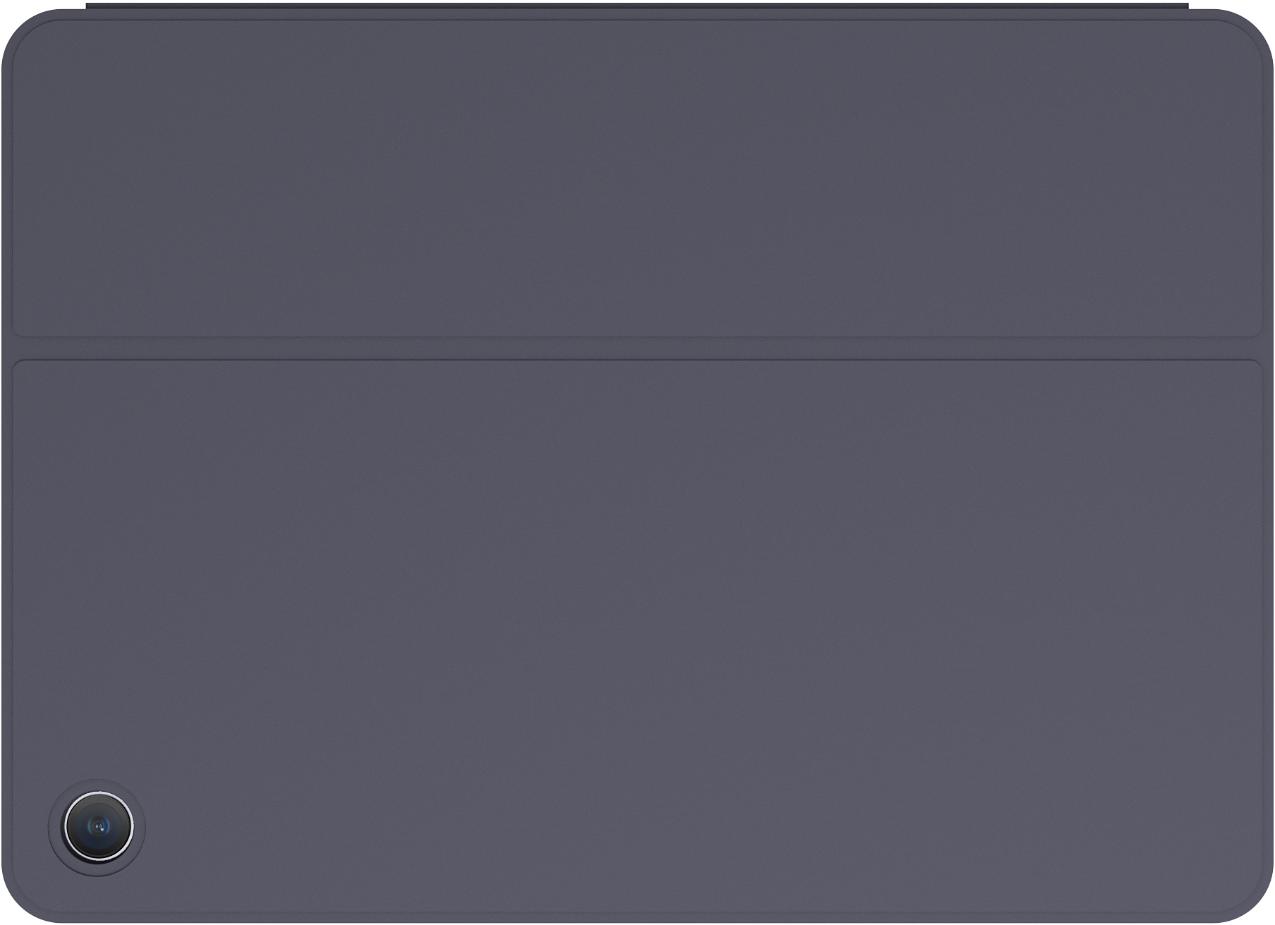 Tablette gris foncé avec un appareil photo en bas à gauche.