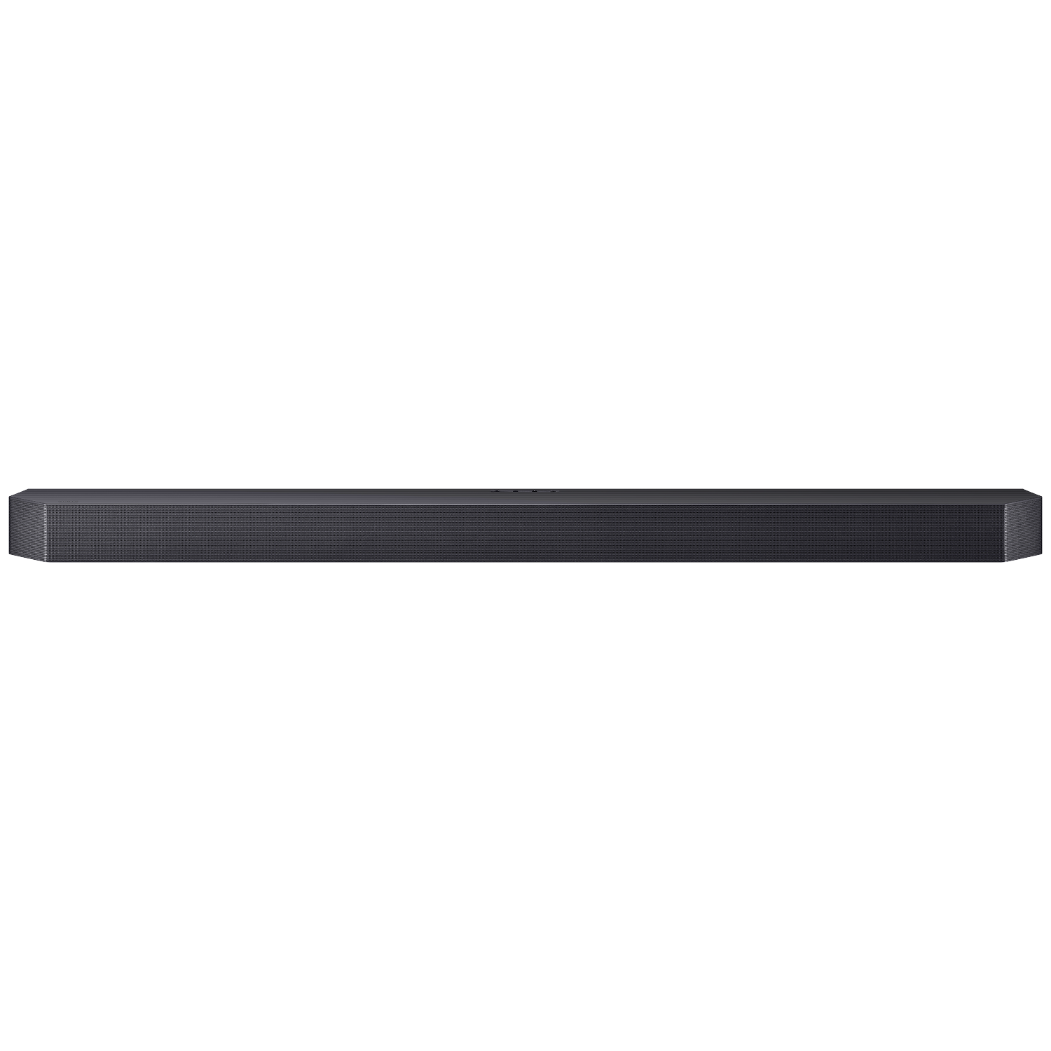 Black rectangular soundbar speaker with a fine grille texture.