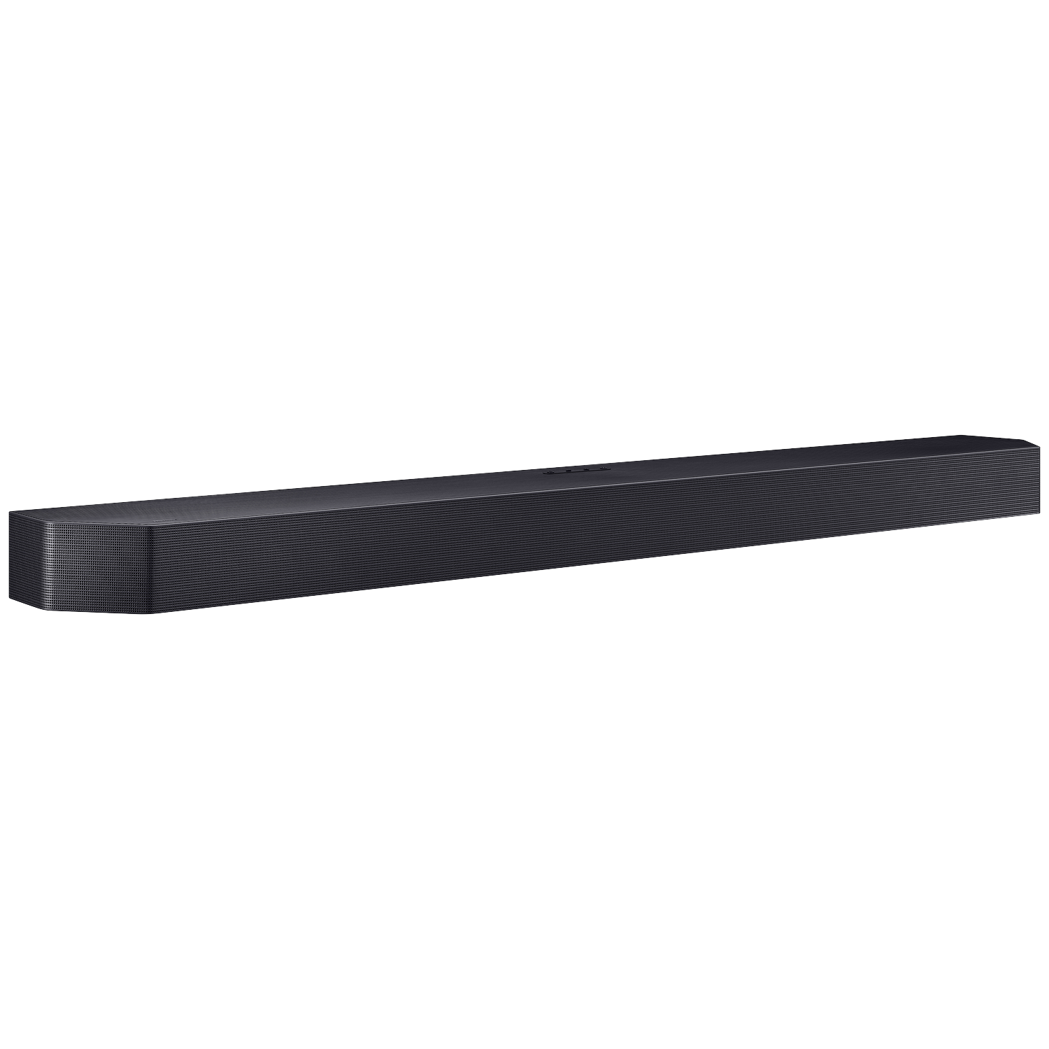 Black rectangular soundbar with a perforated front grille.