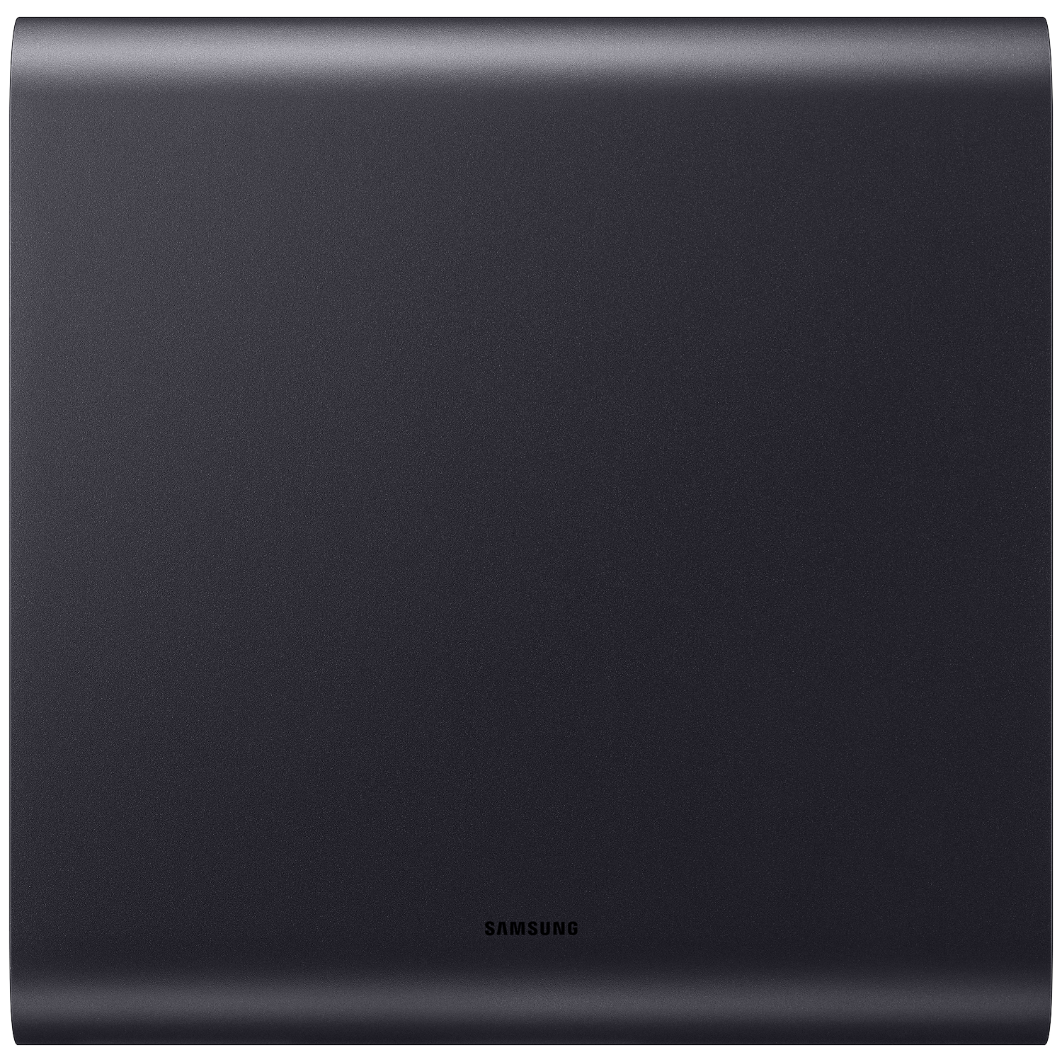 Dark gray Samsung device with a curved top edge and matte texture.