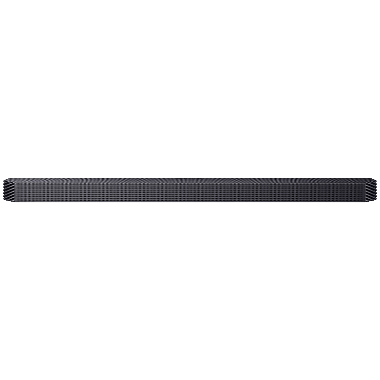 A slim, dark speaker bar with a ribbed pattern.