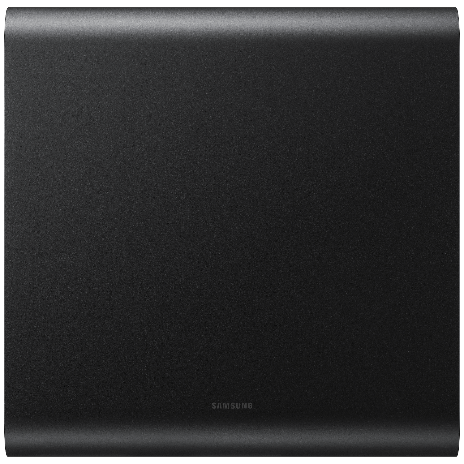 A black Samsung subwoofer with a curved top edge.