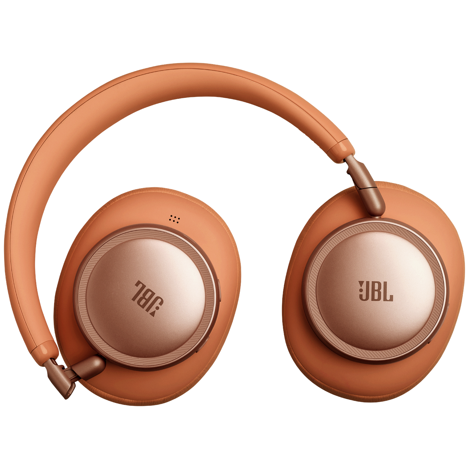 Orange JBL headphones with copper accents on a black background.