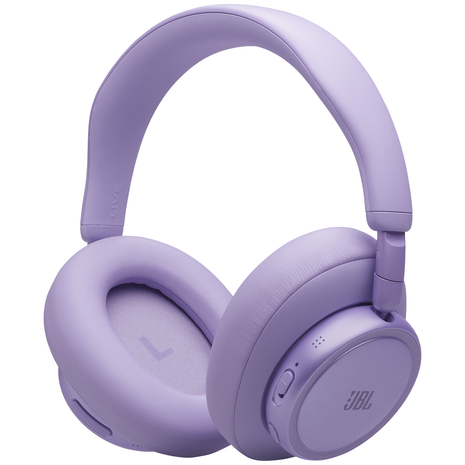 Purple JBL headphones with padded earcups, on a black background.