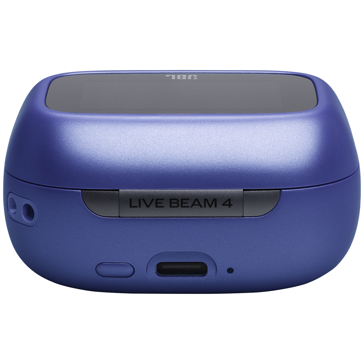 A purple JBL earbud charging case with a black top and USB-C port.