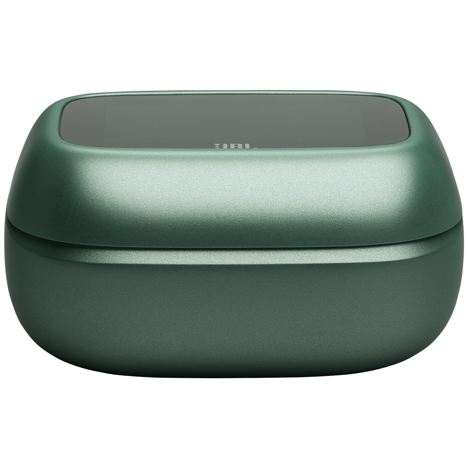 Green JBL charging case with a glossy finish and a dark lid.