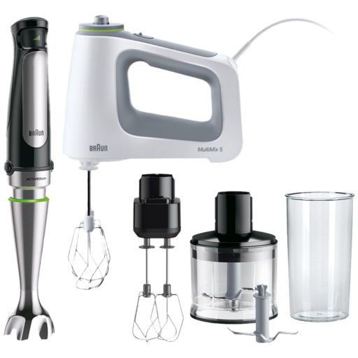 Braun MultiMix 5 HM5100WH Handmixer en MultiQuick 7 MQ7035XBI Staafmixer Keukenbundel