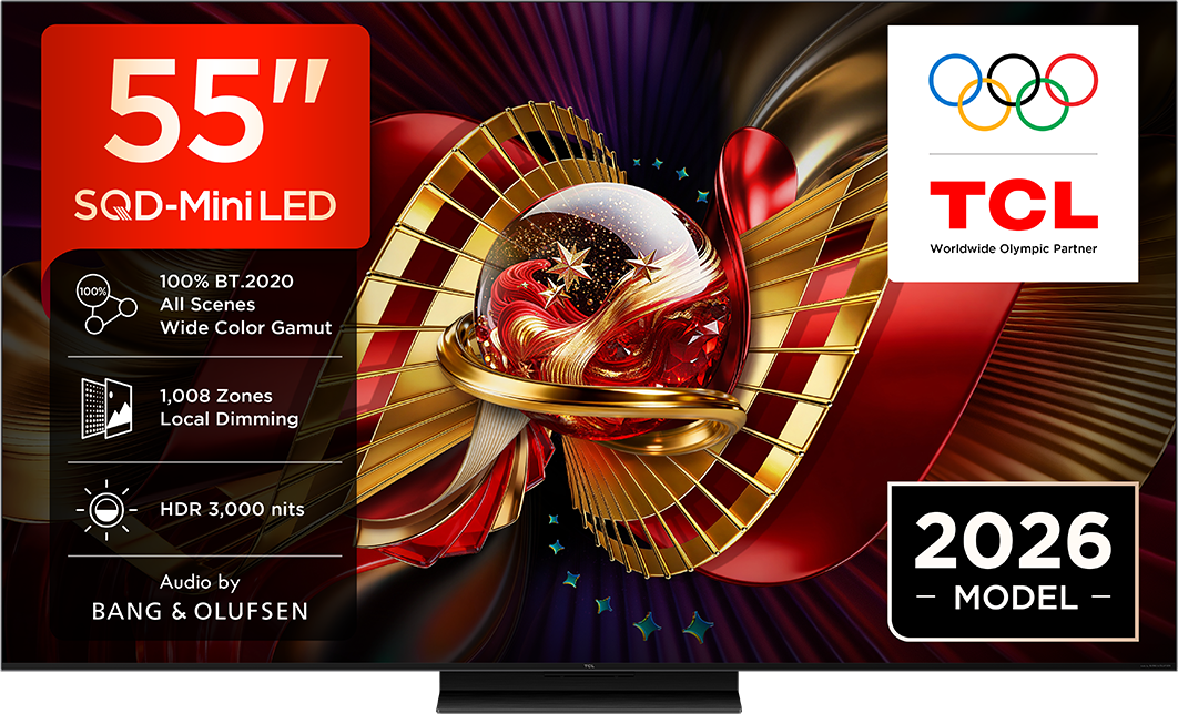 55" TCL SQD-Mini LED TV. Jellemzői: 100% BT.2020, 1008 zóna, HDR 3000 nit.