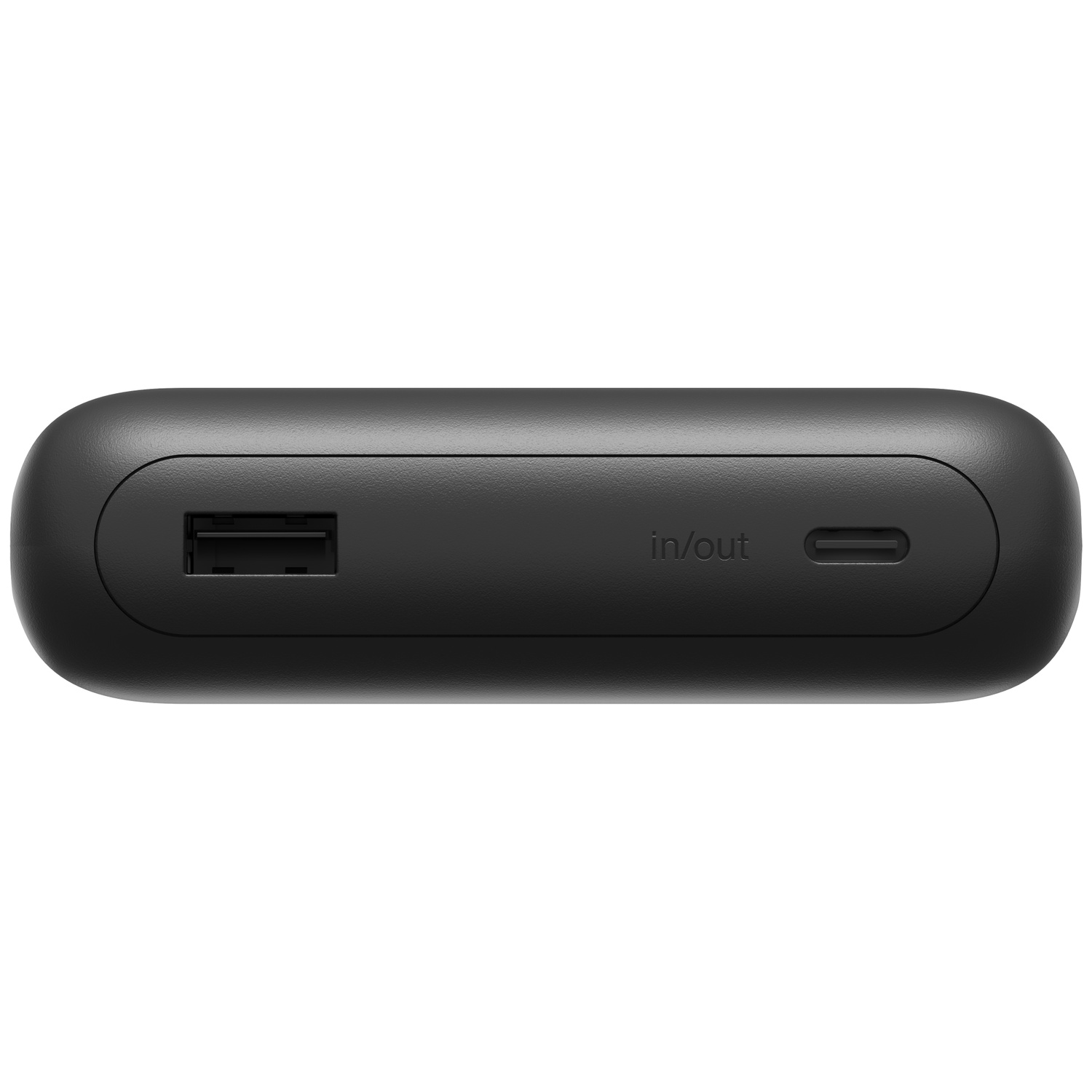 Batterie externe noire avec ports USB-A et USB-C.