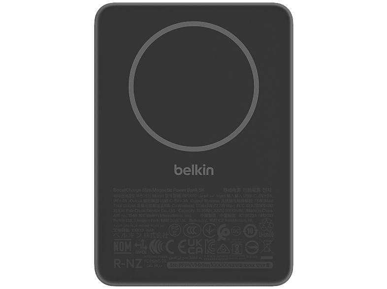 Belkin BoostCharge Slim Batterie Externe Magnétique Sans Fil 5000mAh 7.5W