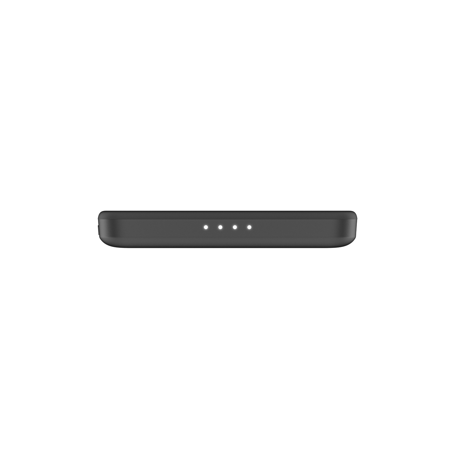 Objet rectangulaire plat et noir avec quatre voyants blancs.