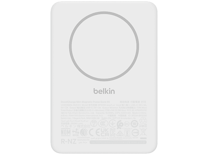 Belkin BoostCharge Slim Batterie Externe Magnétique Sans Fil 5000mAh 7.5W