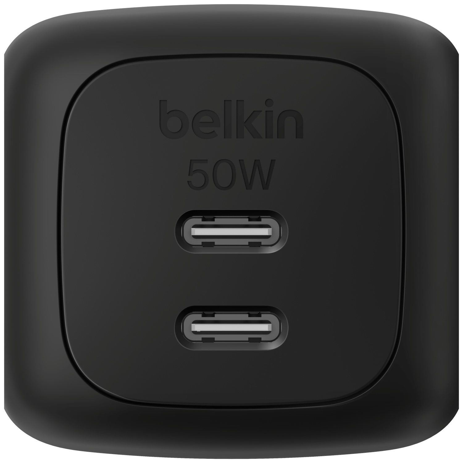 Black Belkin 50W dual USB-C port charger.