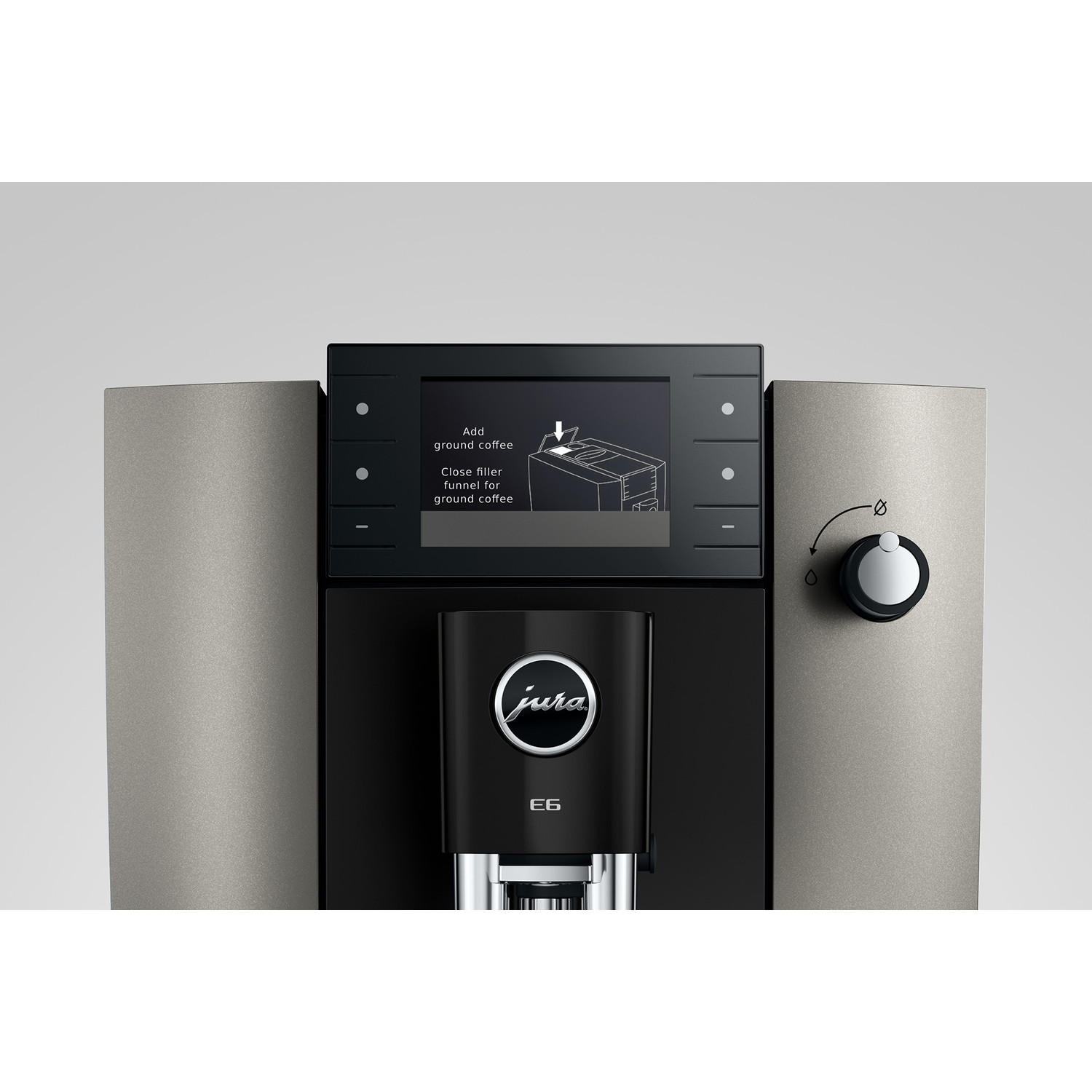 Koffiezetapparaat met touchscreen met instructies voor gemalen koffie.