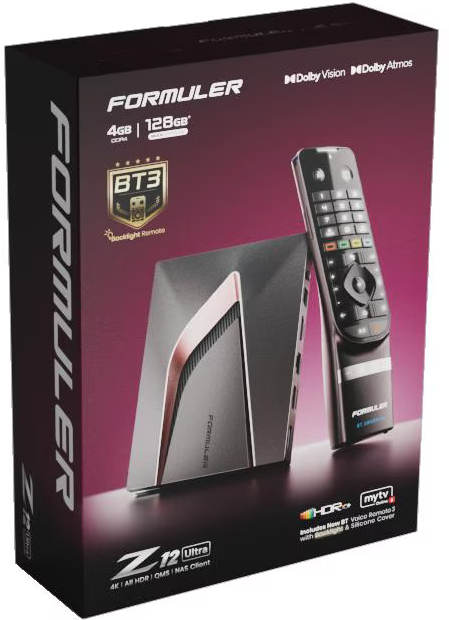 Boîte Formuler Z12 Ultra avec télécommande, support Dolby Vision/Atmos.