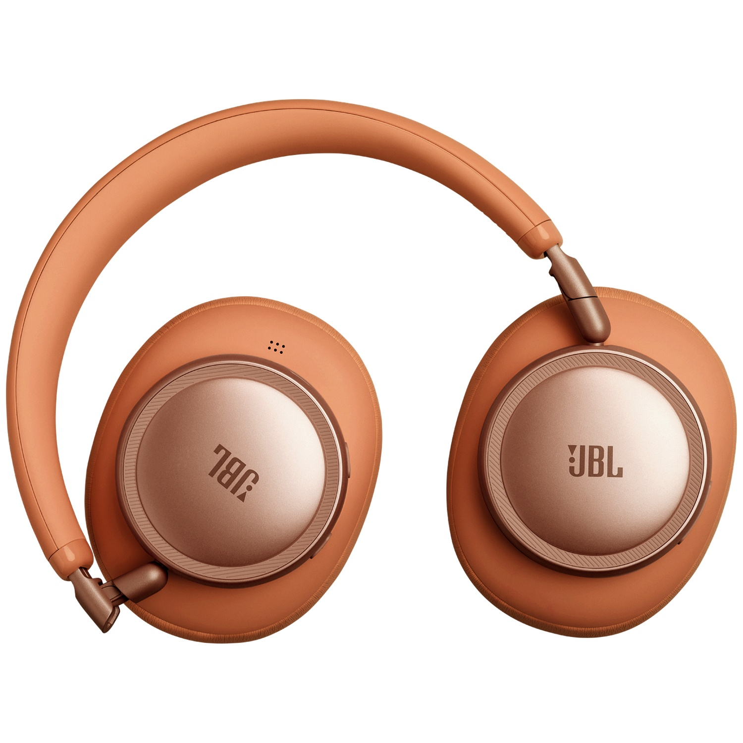 Casque JBL orange avec détails cuivrés, isolé sur fond blanc.