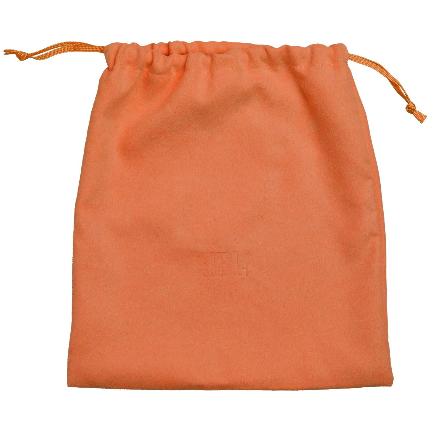 Pochette orange à cordon avec logo JBL en relief.