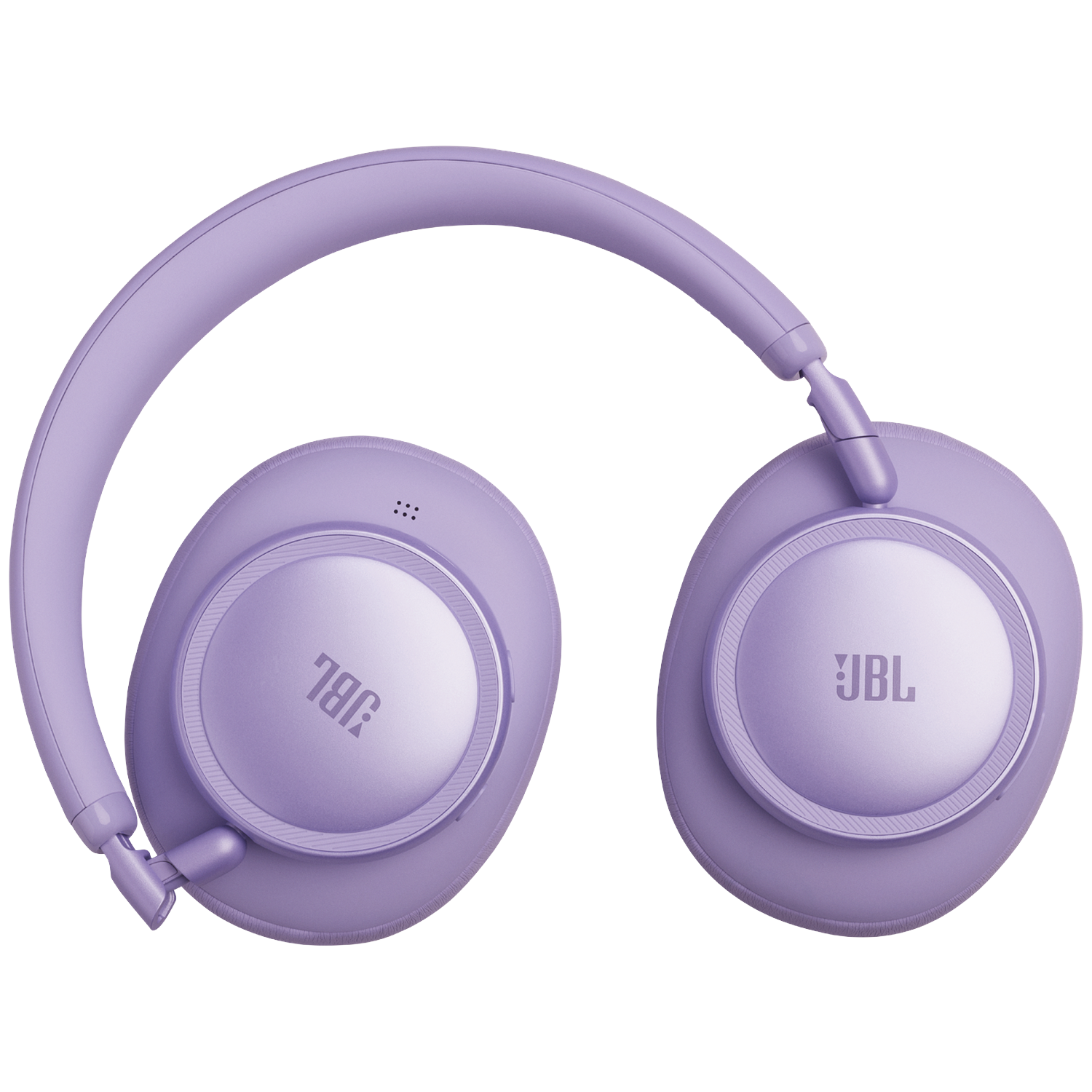 Casque JBL violet avec arceau et coussinets sur fond noir.