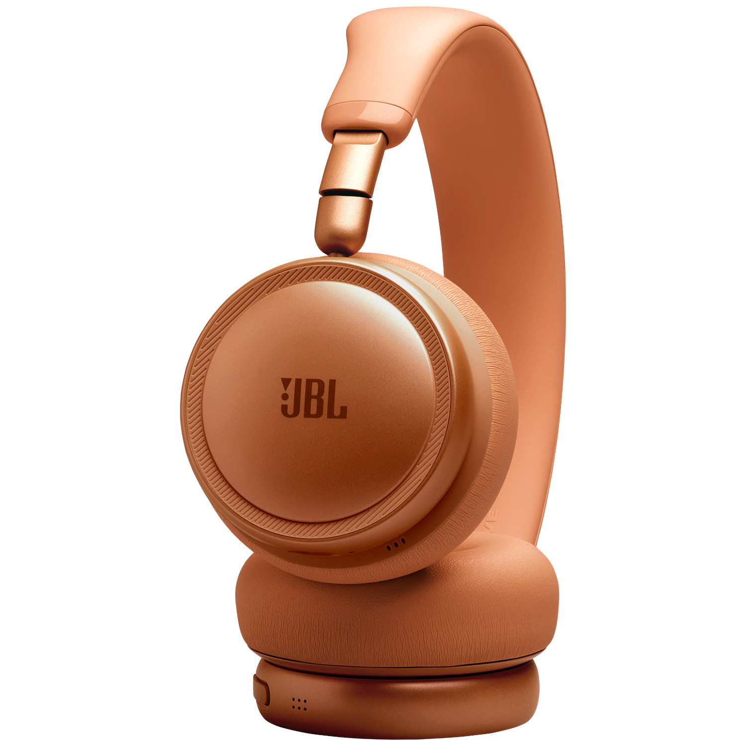 A copper-colored JBL headphone with earcups and an adjustable headband.