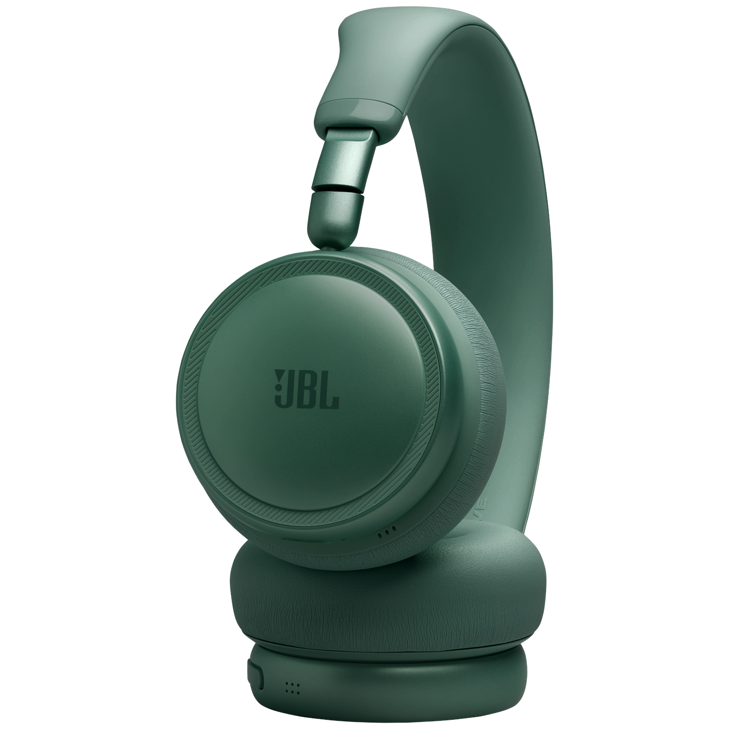 Green JBL headphones with padded earcups against a black background.