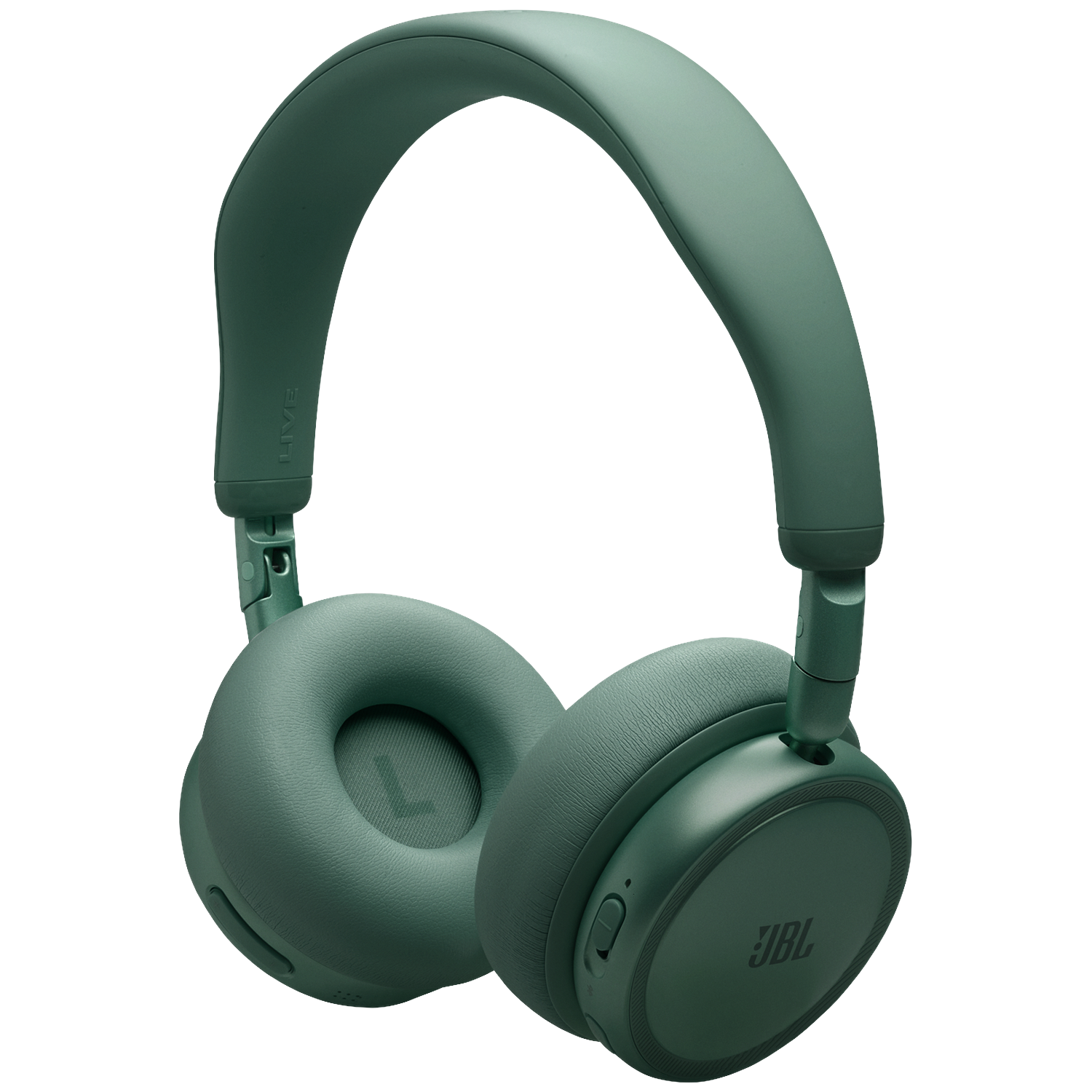 Green JBL headphones with padded earcups and headband, against a black background.