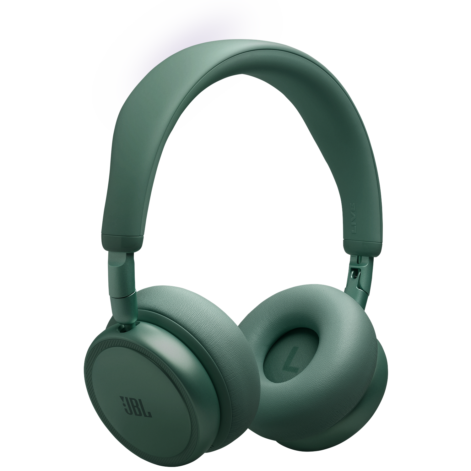 Green JBL headphones with cushioned earcups and adjustable headband.