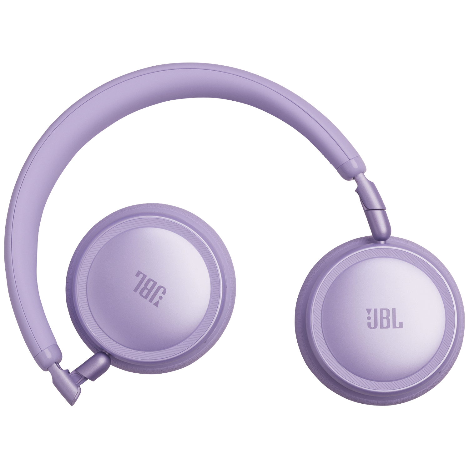 Purple JBL headphones with a padded headband and circular earcups on a black background.