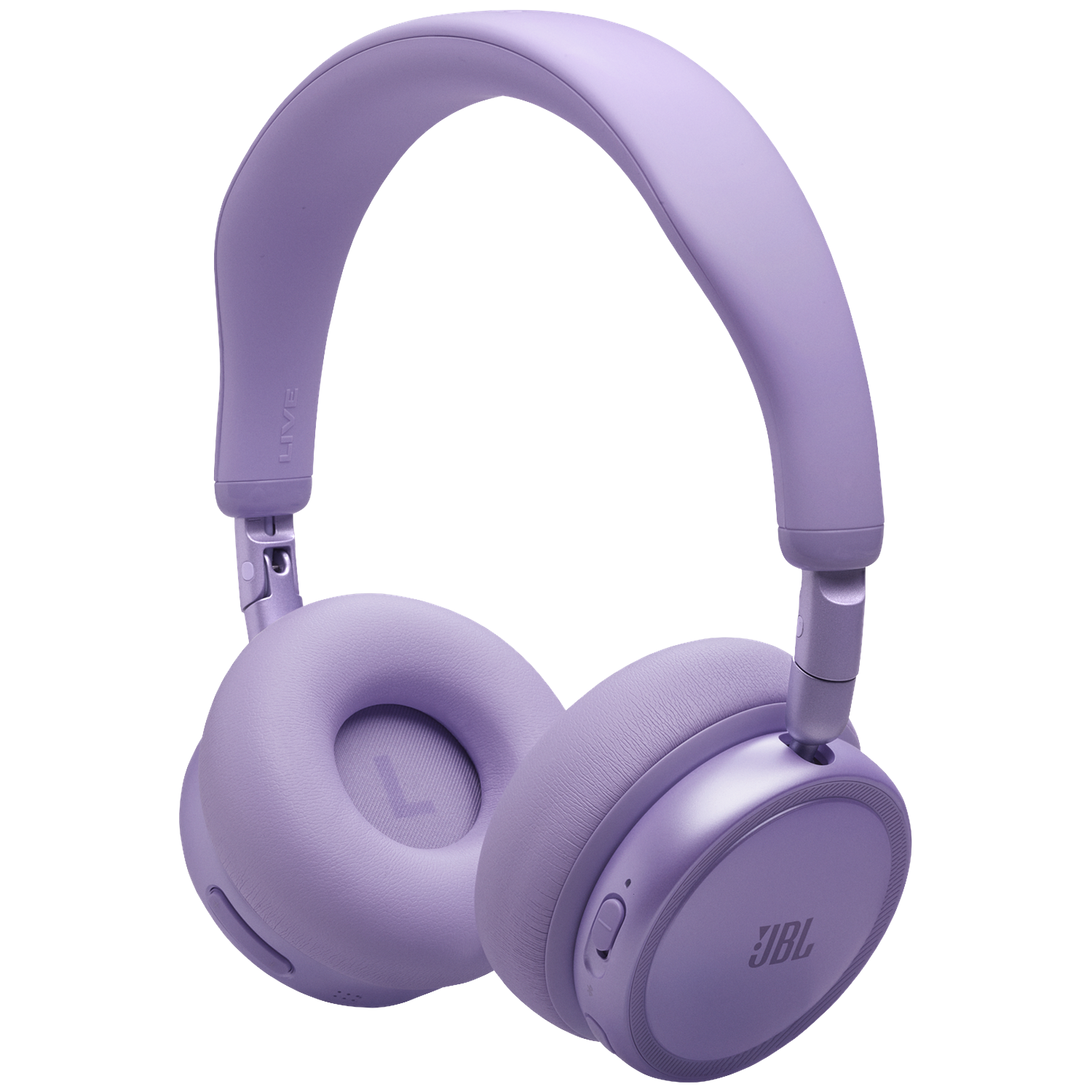 Purple JBL headphones with a black background.