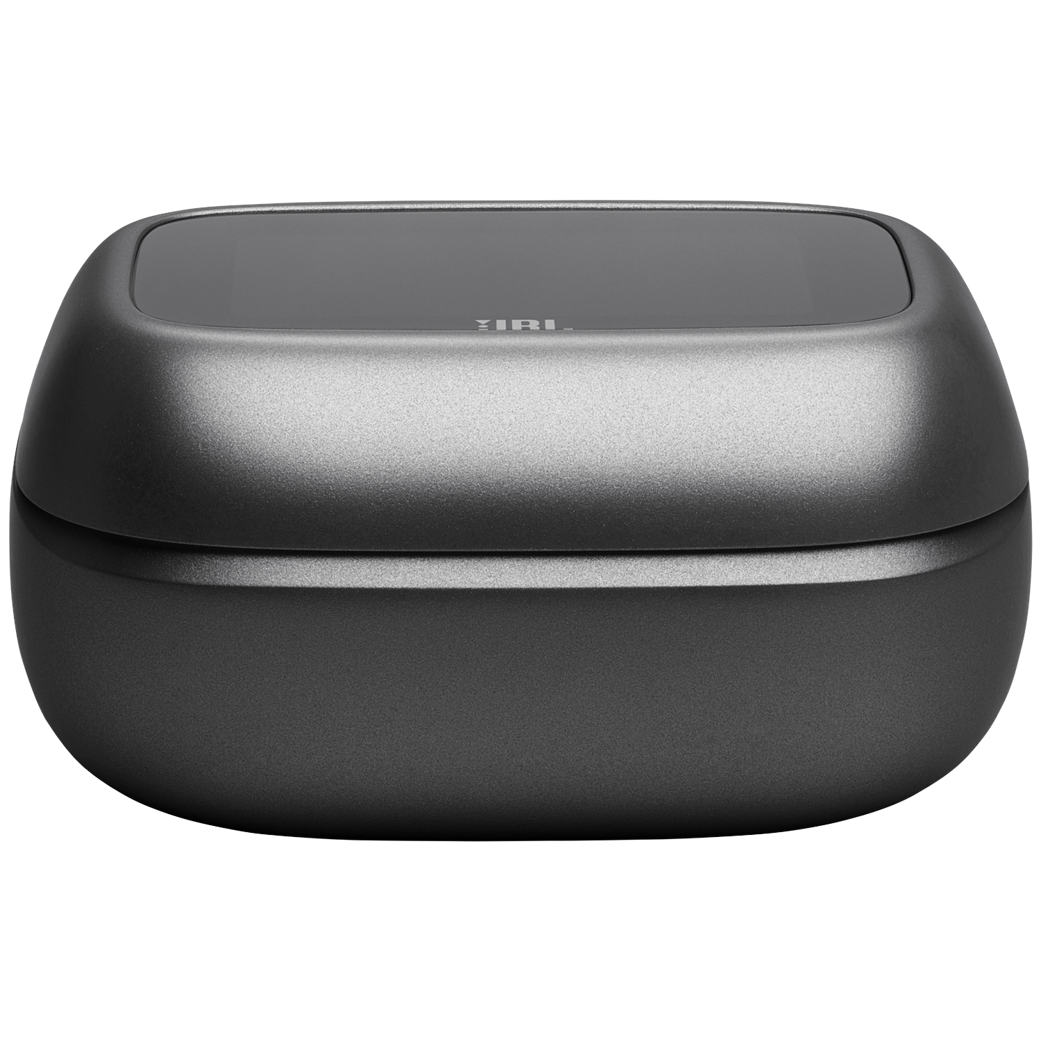Gray charging case for earbuds with a glossy top and JBL logo.